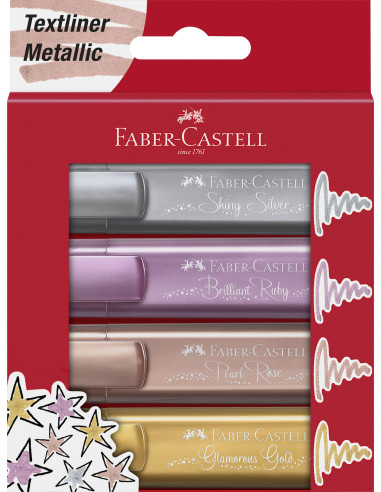 FC154640,Textmarker FABER-CASTELL metalizat, Set 4 culori, FC154640