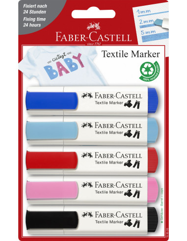 FC159530,BLISTER 5 MARKERE TEXTILE ROSU-ALBASTRU FABER-CASTELL