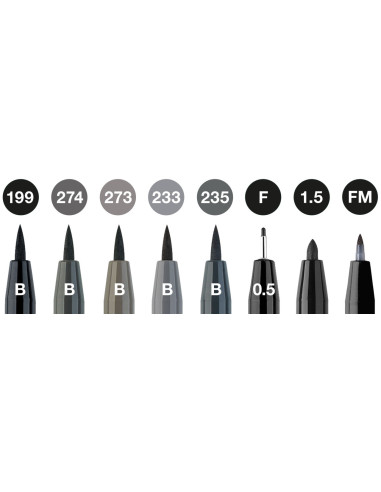 FC167171,Pitt artist pen set 8 buc negru & gri faber-castell