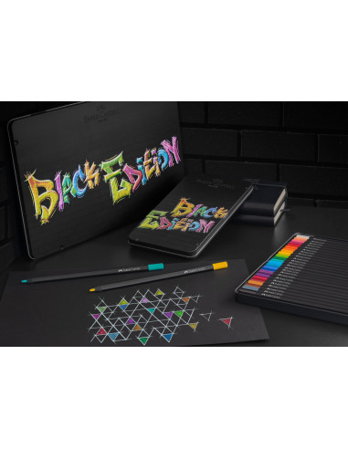 FC116437,Creioane colorate FABER-CASTELL 36 culori in cutie din metal, Black edition