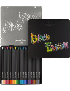 Creioane colorate FABER-CASTELL FC116425 in cutie din metal, 24 culori, Black Edition 2