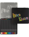 FC116425,Creioane colorate FABER-CASTELL in cutie din metal, 24 culori, Black Edition