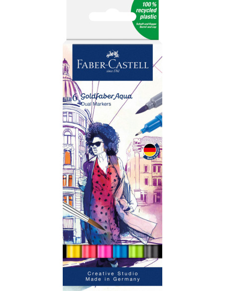 FC164606,Marker solubil 2 capete set 6 buc culori de baza goldfaber faber-castell