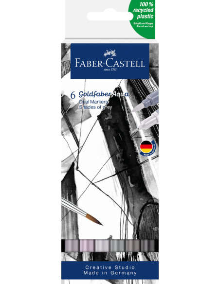 FC164522,Marker solubil 2 capete set 6 buc tonuri de gri goldfaber faber-castell