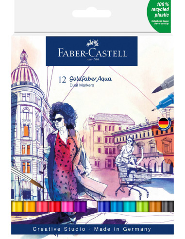 FC164612,Marker solubil 2 capete set 12 buc goldfaber faber-castell