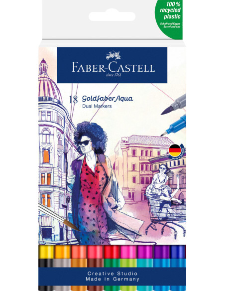 FC164618,Marker solubil 2 capete set 18 buc goldfaber faber-castell