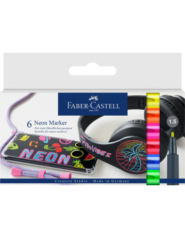 FC160806,Set de markere FABER-CASTELL Creativ Neon, 6 buc