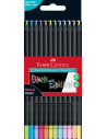 FC116410,Creioane colorate FABER-CASTELL 12 culori pastel+ neon, Black edition