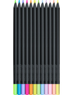 Creioane colorate FABER-CASTELL FC116410, 12 culori pastel+neon, Black edition 2