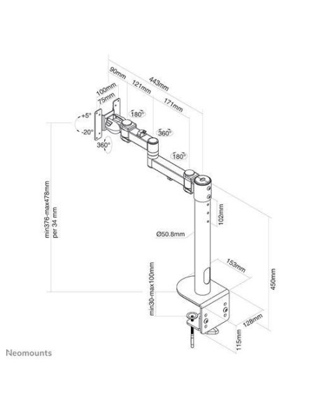 Neomounts Screen TV Desk Clamp Full Mot 10"-49"