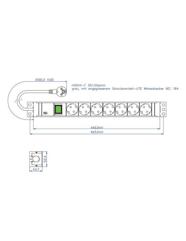 PDU BACHMANN, 1.5U pt. rack 19 inch, 7 prize Schuko, intrare
