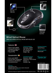 MOUSE Spacer, PC sau NB, cu fir, USB, optic, 800 dpi 2