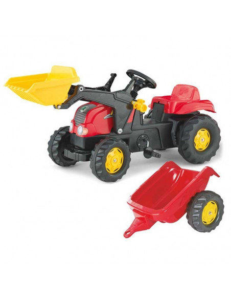 Tractor cu pedale Rolly Kid X cu remorca si cupa, Rosu Tractor cu pedale Rolly Kid X cu remorca si cupa, Rosu