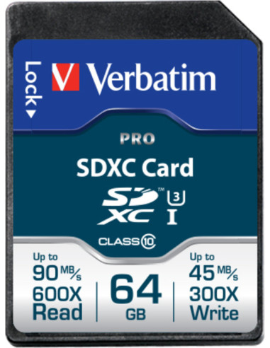 SD CARD VERBATIM SDXC 64GB (Clasa 10) PRO UHS-I, "47022",47022