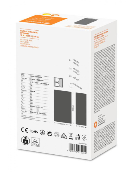 APLICA DE EXTERIOR LEDVANCE 3000K IP54 "000004058075075054"
