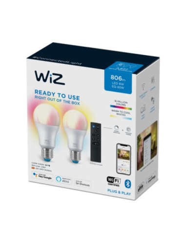 SET 2 becuri smart LED Philips, soclu E27, putere 8W, forma