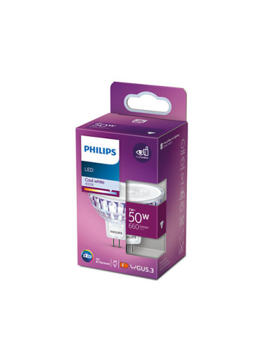 BEC LED Philips, soclu GU5.3, putere 7W, forma spot, lumina alb