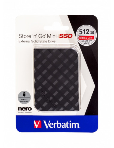 SSD. Externe Verbatim MINI SSD 512GB USB 3.2 G1, "53236"