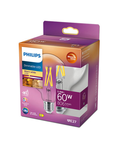 BEC LED Philips, soclu E27, putere 5.9W, forma sferic, lumina