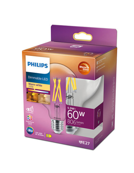 BEC LED Philips, soclu E27, putere 5.9W, forma sferic, lumina
