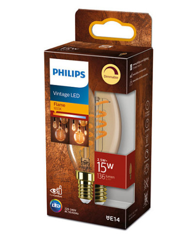 bec LED Philips, soclu E14, putere 2.5 W, forma lumanare