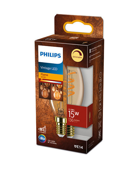 bec LED Philips, soclu E14, putere 2.5 W, forma lumanare