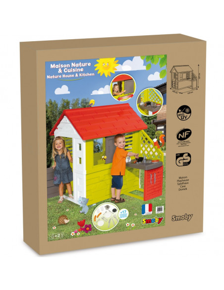 Casuta copii Smoby Nature, bucatarie cu 17 accesorii, 145 x 110