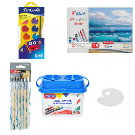 Set Pictura 9 - Acuarele Pelikan Junior, Pahar pictura Set Pictura 9 - Acuarele Pelikan Junior, Pahar pictura