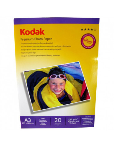 Hartie foto Kodak Premium Glossy A3, 230 g/mp, 20