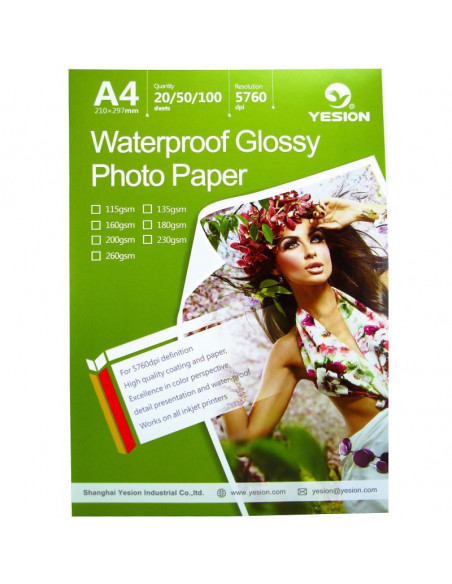 Hartie foto Yesion Waterproof Glossy A4, 180 g/mp, 50 Hartie foto Yesion Waterproof Glossy A4, 180 g/mp, 50