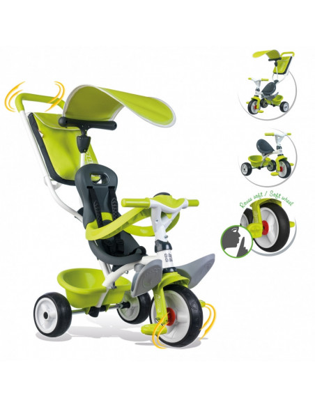Tricicleta Smoby Baby Balade, cu roti silentioase, Verde,741100