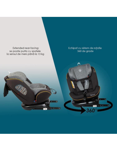Scaun auto rotativ cu Isofix grupa 0-36 kg Nova Gri,339085060