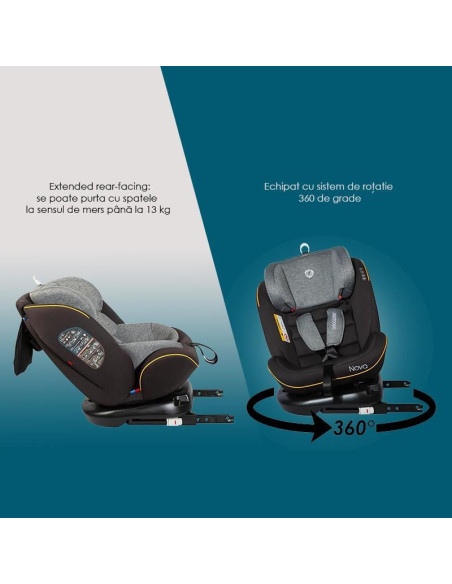 Scaun auto rotativ cu Isofix grupa 0-36 kg Nova Gri,339085060