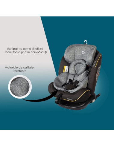 Scaun auto rotativ cu Isofix grupa 0-36 kg Nova Gri,339085060