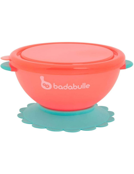 Badabulle - Set 3 boluri colorate pentru mancare, cu suport
