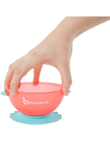 Badabulle - Set 3 boluri colorate pentru mancare, cu suport
