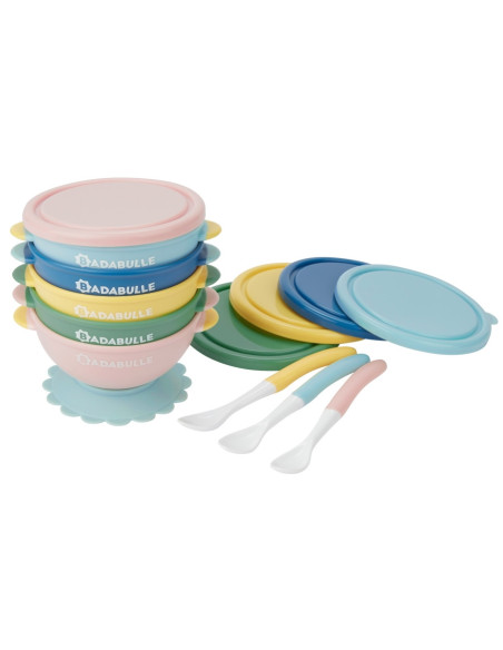 Badabulle - Set 5 boluri si 3 lingurite colorate,BB-B005107