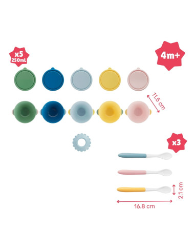 Badabulle - Set 5 boluri si 3 lingurite colorate,BB-B005107