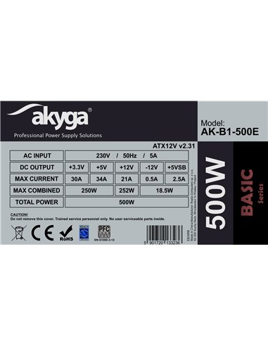 Sursa alimentare Akyga Basic ATX Power Supply 500W AK-B1-500E Fan12cm P4 3xSATA