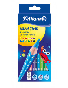 700634,Creioane Color Silverino Lacuite, Set 12 Culori, Sectiune Triunghiulara Pelikan