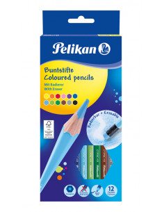 700689,Creioane Color Lacuite Cu Radiera, Set 12 Culori, Sectiune Hexagonala Pelikan