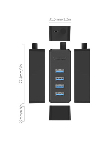 Hub Orico W5P-U3 4 Port USB 3.0 cu cablu de date de 30