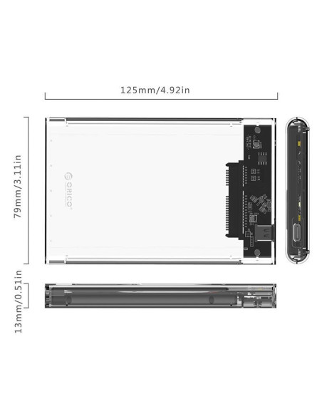 Rack HDD Orico 2139C3 USB 3.1 Gen1 2.5” transparent,2139C3-CR