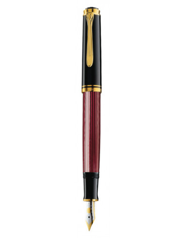 925131,Stilou Souveran M400 Ef, Penita Aur 14K, Accesorii Placate Cu Aur, Corp Negru-Rosu Pelikan