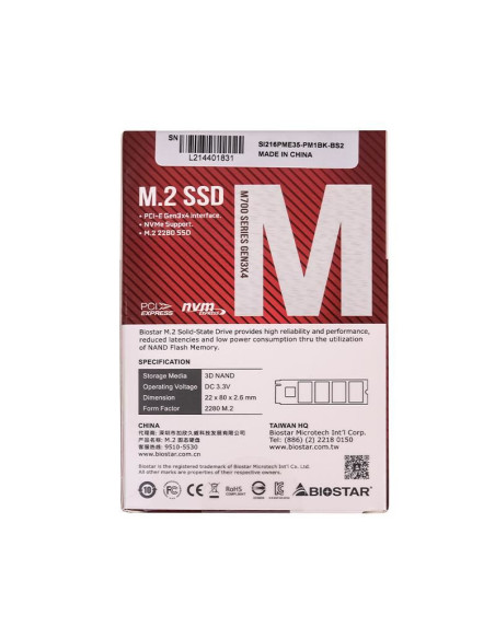 SSD M.2 Biostar M720 512GB Gen3x4,SI216PME35-PM1BK-BS2