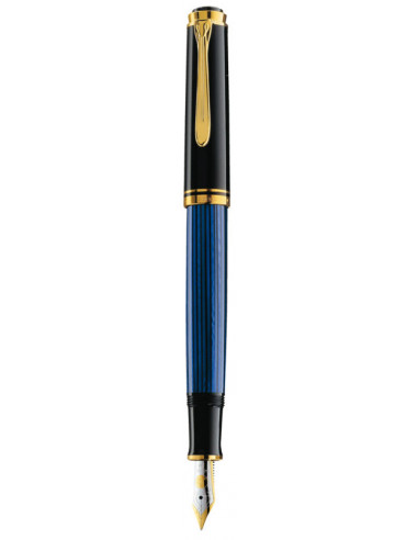 985960,Stilou Souveran M400 F, Penita Aur 14K, Accesorii Placate Cu Aur, Negru-Albastru Pelikan