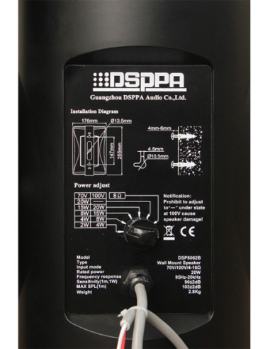 Boxe de perete 40W, DSPPA DSP8064W, 100V si 8Ohmi, 65Hz-20kHz