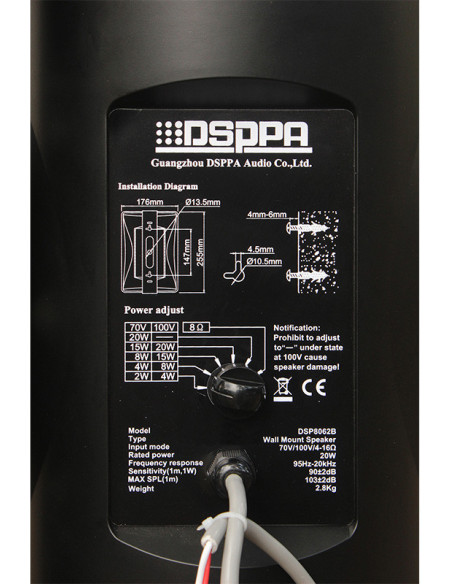 Boxe de perete 40W, DSPPA DSP8064W, 100V si 8Ohmi, 65Hz-20kHz
