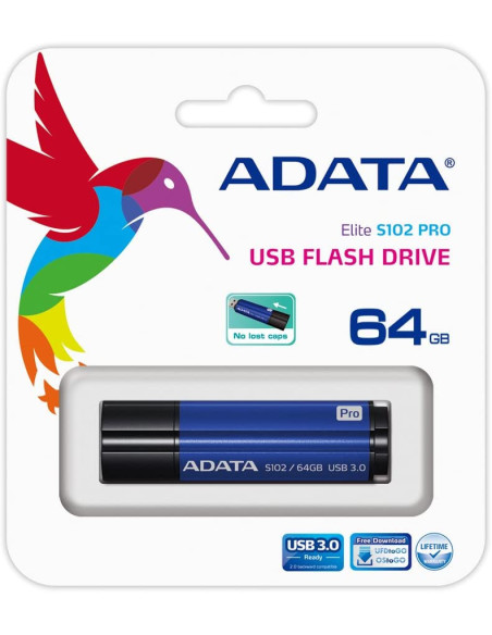 AS102P-64G-RBL,MEMORIE USB 3.1 ADATA 64 GB, cu capac, carcasa aluminiu, negru / albastru, "AS102P-64G-RBL" (include TV 0.03 lei)