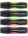 SW607004,Set Textmarkere Stabilo Green Boss, culori asortate cu suport de birou si stick-index, 4 buc/set
